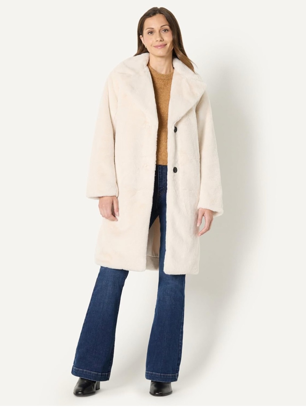 Amazon Essentials Cream Faux Fur Long Coat